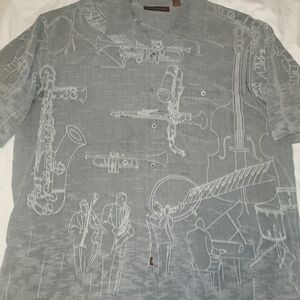Tori Richards Silk Saxaphone Charcoal Musical Print Shirt